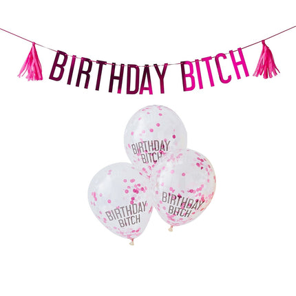 Rosa Luftballons Set Happy Birthday Bitch 2.5m