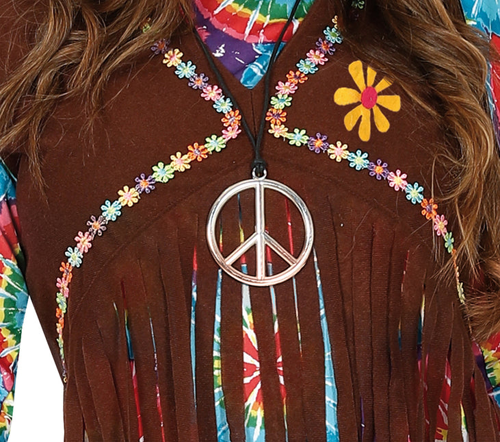 Hippie 60S Kostüm Bunte Damen mit brauner Weste