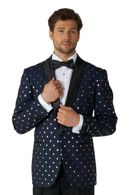 Dunkelblau Gold Gepunkteter Smoking Männer OppoSuits