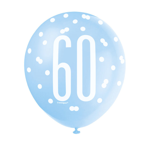 Ballons 60 Jahre Dots Blau 30cm 6Stück