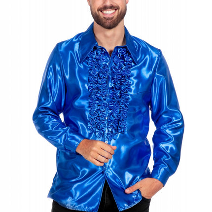 Disco Bluse Rüschen Blau