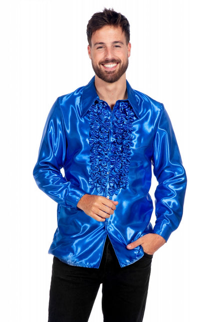 Disco Bluse Rüschen Blau