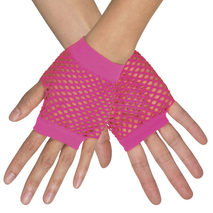 Handschuhe Fischnetz Neon Pink