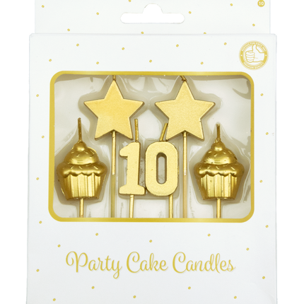 Kerzen 10 Jahre Cupcake Gold 17,5cm