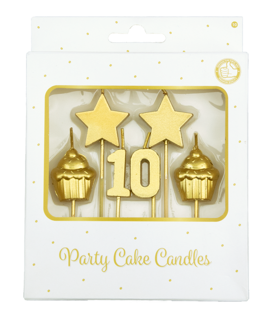 Kerzen 10 Jahre Cupcake Gold 17,5cm