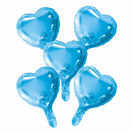 5 Folienballons Herz mit Papierstrohhalm 9" babyblau