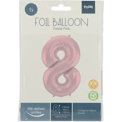 Folienballon Figur 8 Pastellrosa XL 86cm leer