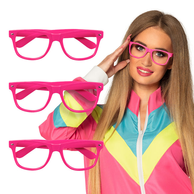 Neon pinke Brille 3tlg.