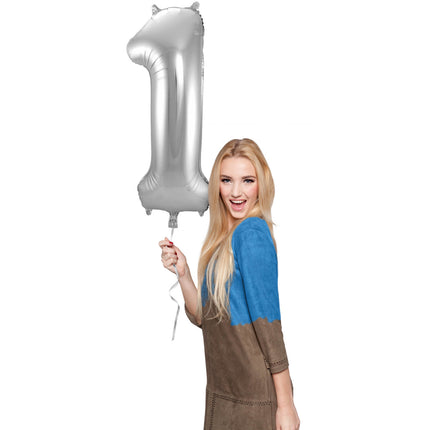 Folienballon Figur 1 Silber Metallic XL 86cm leer