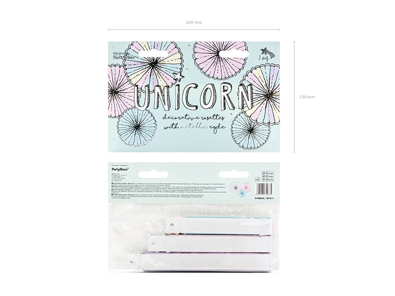 Papierfächer Buntes Einhorn Set 21-30cm 3 Stück