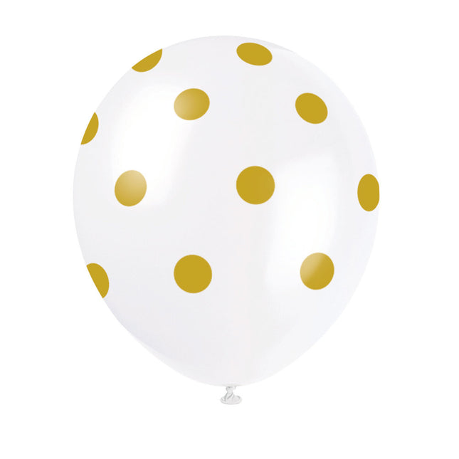 Weiße Ballons Gold Dots 30cm 6Stk