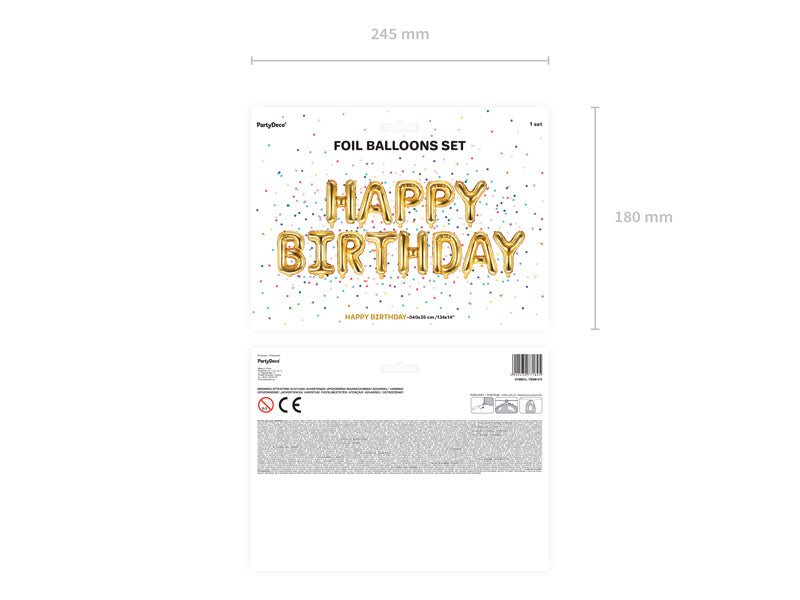 Buchstaben-Ballon-Set Happy Birthday Gold Leer 3,4m