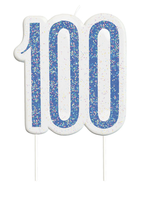 Kerze 100 Jahre Glitzer Blau 8,5cm