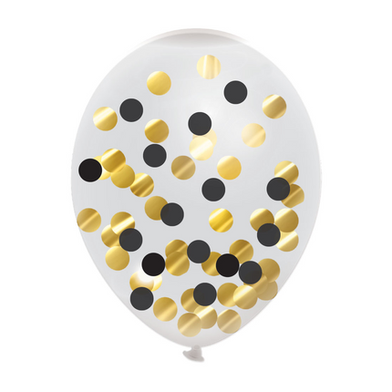 Konfetti Ballons Gold Schwarz 30cm 5Stück