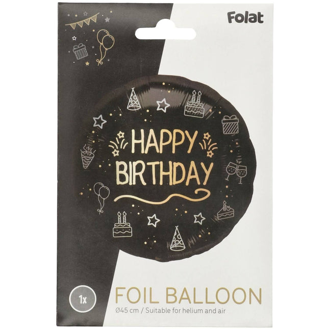 Happy Birthday Helium Ballon Schwarz Gold Leer 45cm