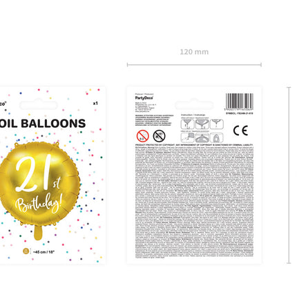 Helium Ballon 21Th Geburtstag Gold Leer 45cm