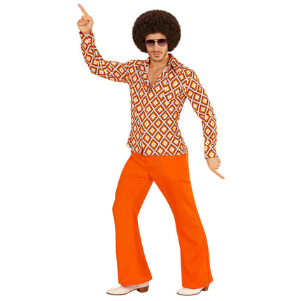 Disco 70S Bluse Orange Herren kariert