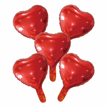 5 Folienballons Herz mit Papierstrohhalm 9" rot
