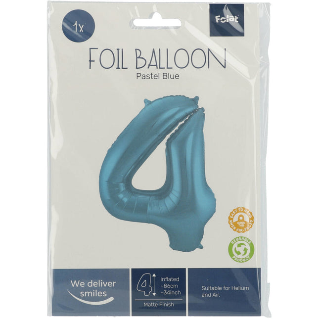 Folienballon Figur 4 Pastellblau XL 86cm leer