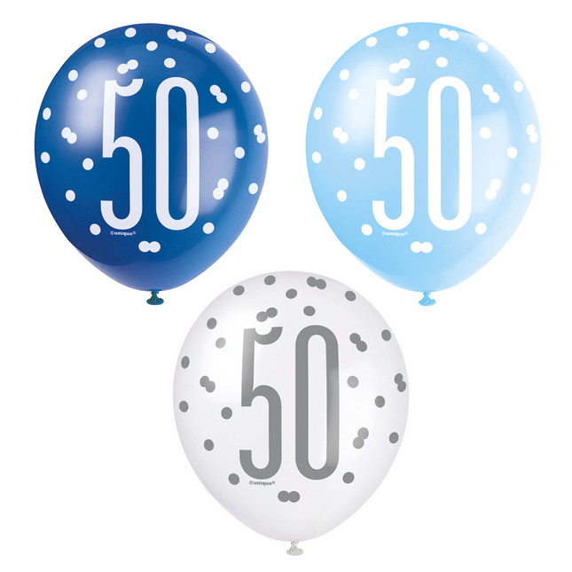 Ballons 50 Jahre Dots Blau 30cm 6Stück