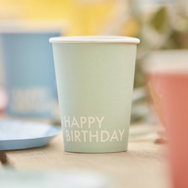 Bunte Happy Birthday Becher 266ml 8 Stück