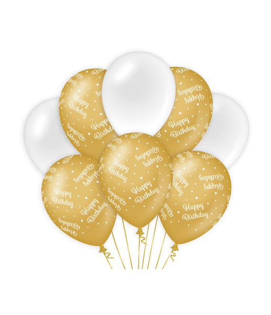 Ballons Happy Birthday Gold Weiß 30cm 8Stk