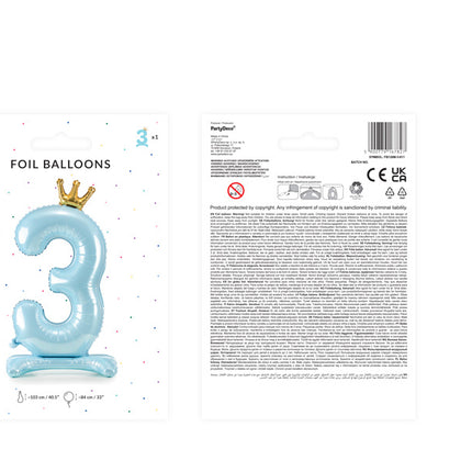 Folienballon Figur 3 Hellblau Standard Leer 84cm