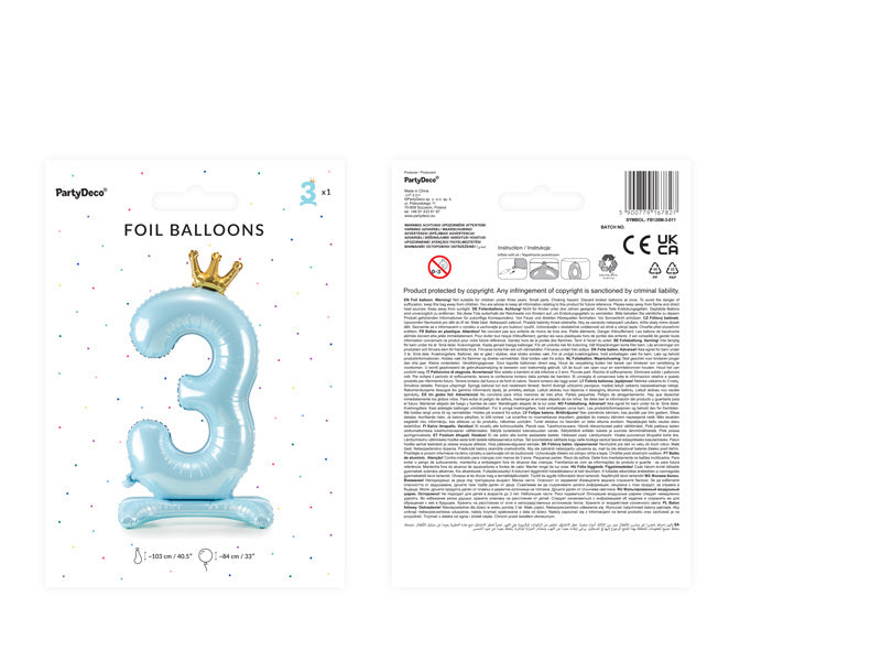 Folienballon Figur 3 Hellblau Standard Leer 84cm