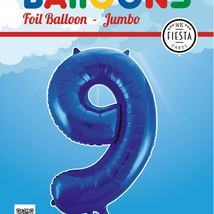 Folienballon Figur 9 Blau XL 86cm leer