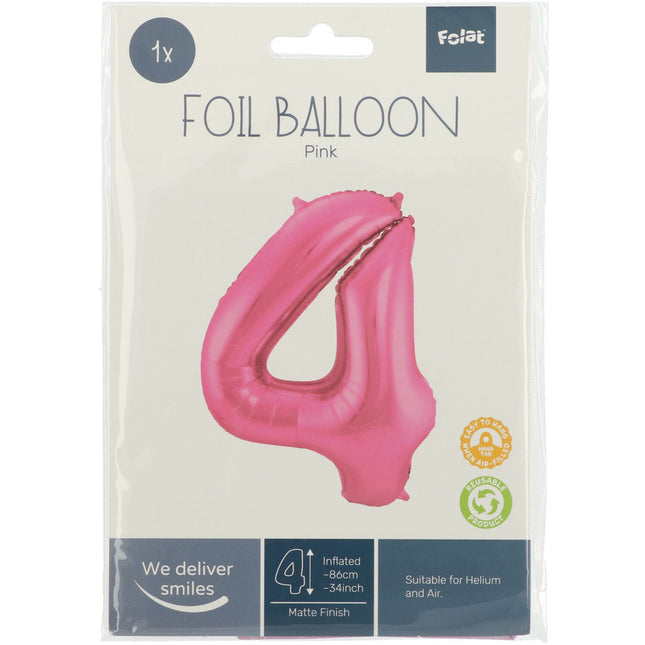 Folienballon Figur 4 Matt Rosa XL 86cm leer