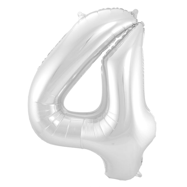 Folienballon Figur 4 Silber Metallic XL 86cm leer