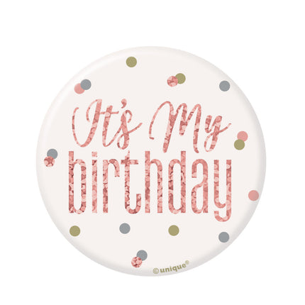 Button It's My Birthday Rose Gold 8cm