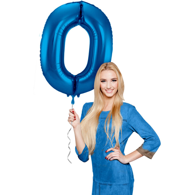 Folienballon Figur 0 Blau Metallic XL 86cm Leer