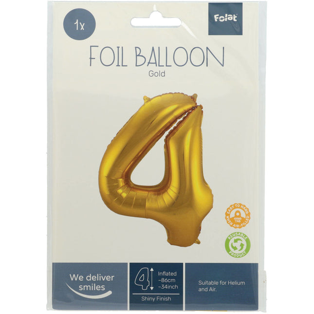 Folienballon Figur 4 Gold Metallic XL 86cm leer