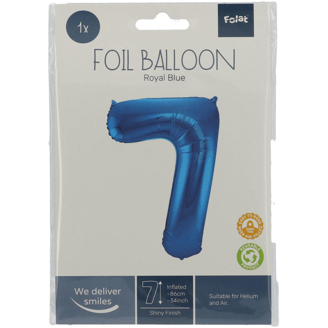 Folienballon Figur 7 Blau Metallic XL 86cm Leer