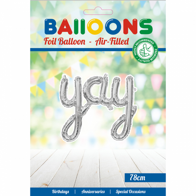 Folienballon Yay Silber 1,19m leer