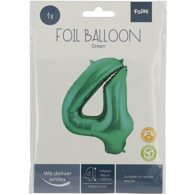 Folienballon Figur 4 Matt Grün XL 86cm leer