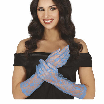 Hellblaue Handschuhe Spitze 38cm