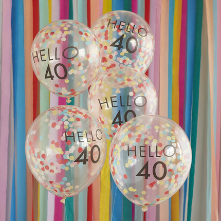 Transparente Konfetti-Ballons 40 Jahre 30cm 5Stk