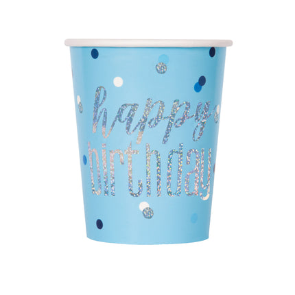 Happy Birthday Becher Blau Glitter 266ml 8Stück