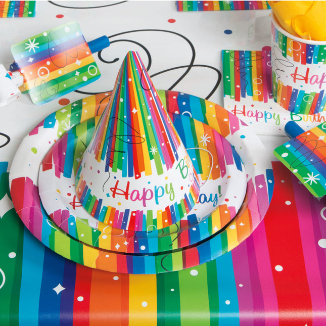 Geburtstagsteller Happy Birthday Regenbogen 23cm 8 Stk.