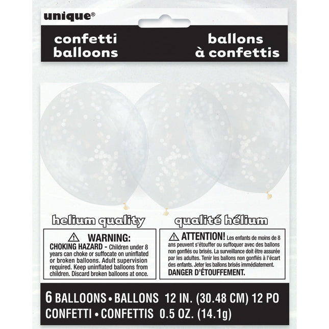 Konfetti Ballons Weiß 30,5cm 6Stk.