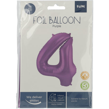 Folienballon Figur 4 Matt Lila XL 86cm leer