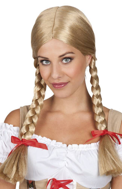 Blonde Perücke mit Zöpfen und Schleifen