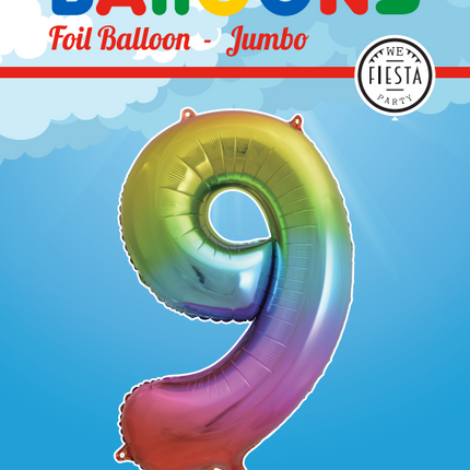 Folienballon Figur 9 Regenbogen XL 86cm leer