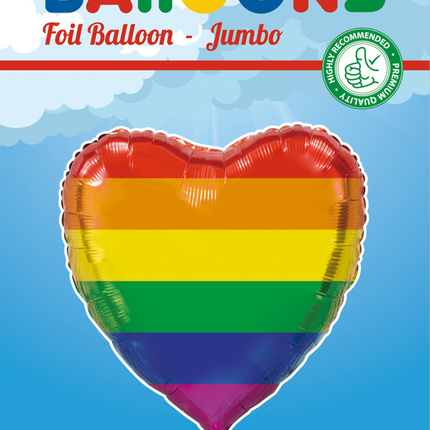 Heliumballon Herz Regenbogen XL Leer 92cm