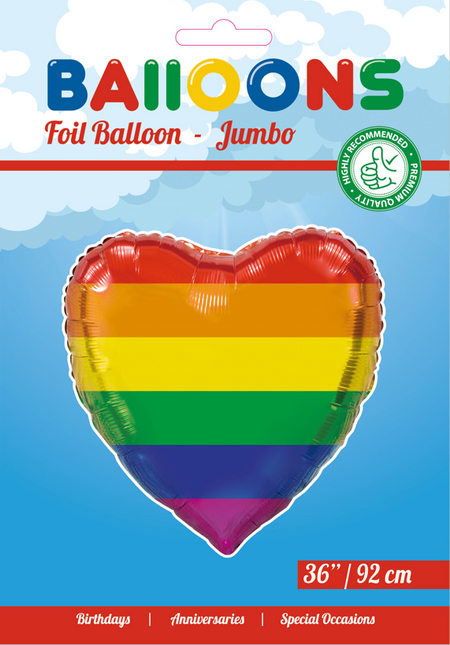 Heliumballon Herz Regenbogen XL Leer 92cm