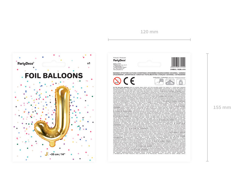 Folienballon Buchstabe J Gold Leer 35cm