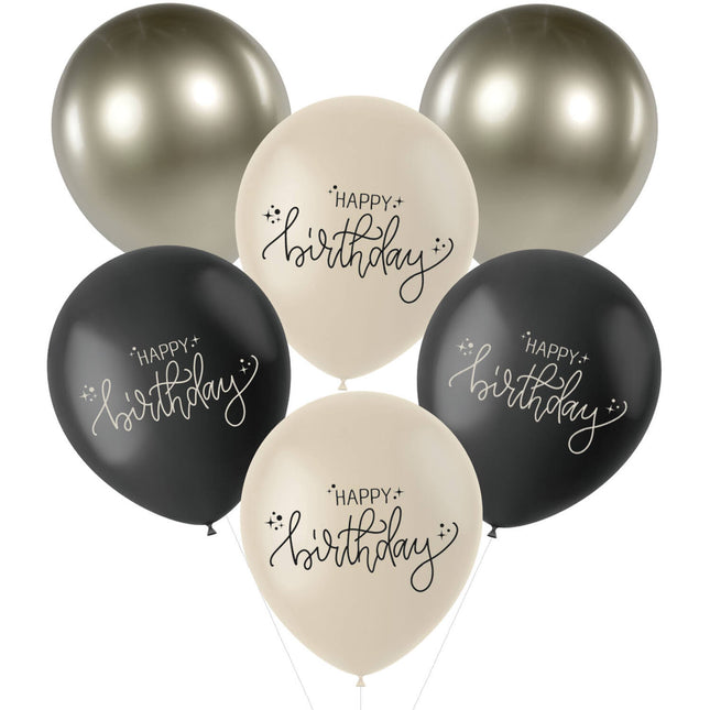 Happy Birthday Ballons Schwarz 33cm 6Stk