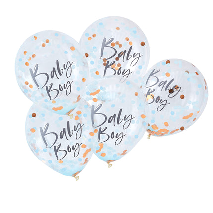 Blaue Konfetti Ballons Baby Junge 30cm 5Stk